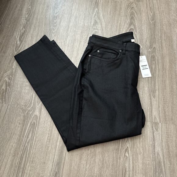 $198 EILEEN FISHER Coated Black Cotton Stretchy Denim Ankle Jeans Women's 14 NEW - Picture 1 of 10